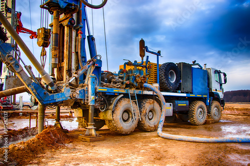 Drilling rig. Drilling deep wells. Industry Mineral exploration. Belarus. Salihorsk 2020 photo