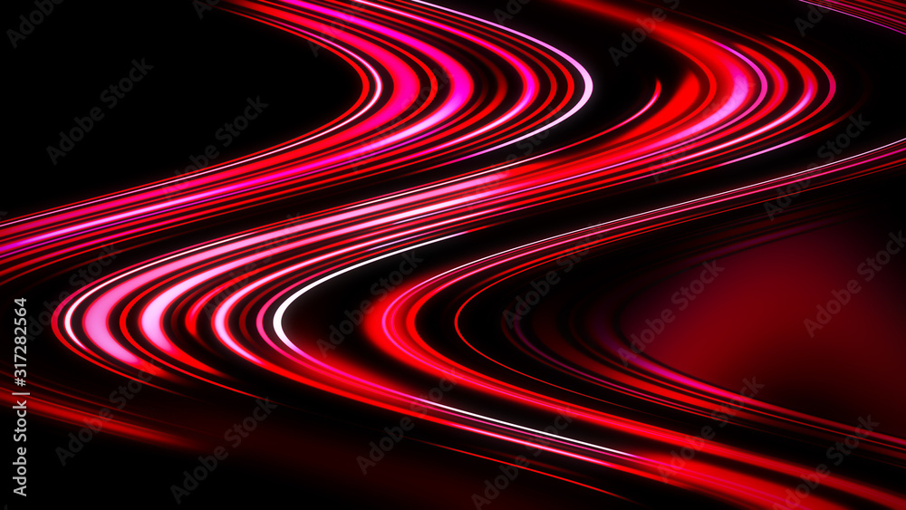 Future tech. Magic bright blur moving fast red wave line. Light effect stripes on background.