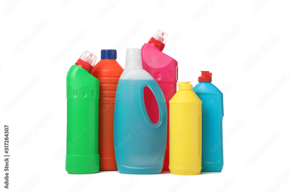 Group of bottles with detergent isolated on white background Group of bottles with detergent isolated on white background