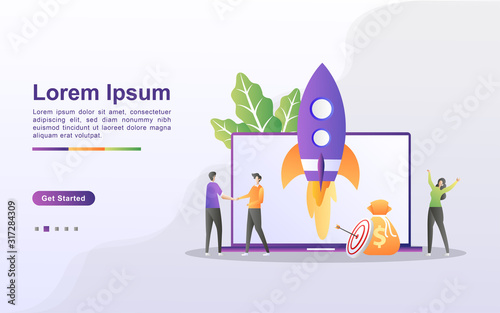 Startup business concept. Business project startup process, idea through planning and strategy, time management. Can use for web landing page, banner, mobile app. Vector Illustration