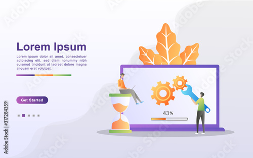 System update concept. The process of upgrading to System Update, replacing newer versions and installing programs. Can use for web landing page, banner, mobile app. Vector Illustration