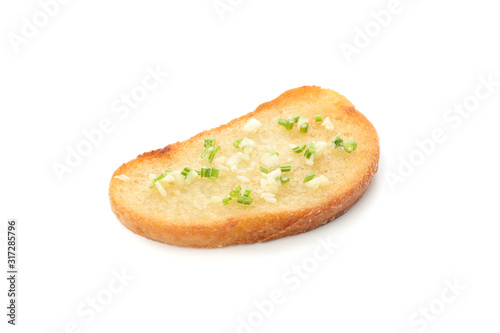 Toasted bread with garlic isolated on white background