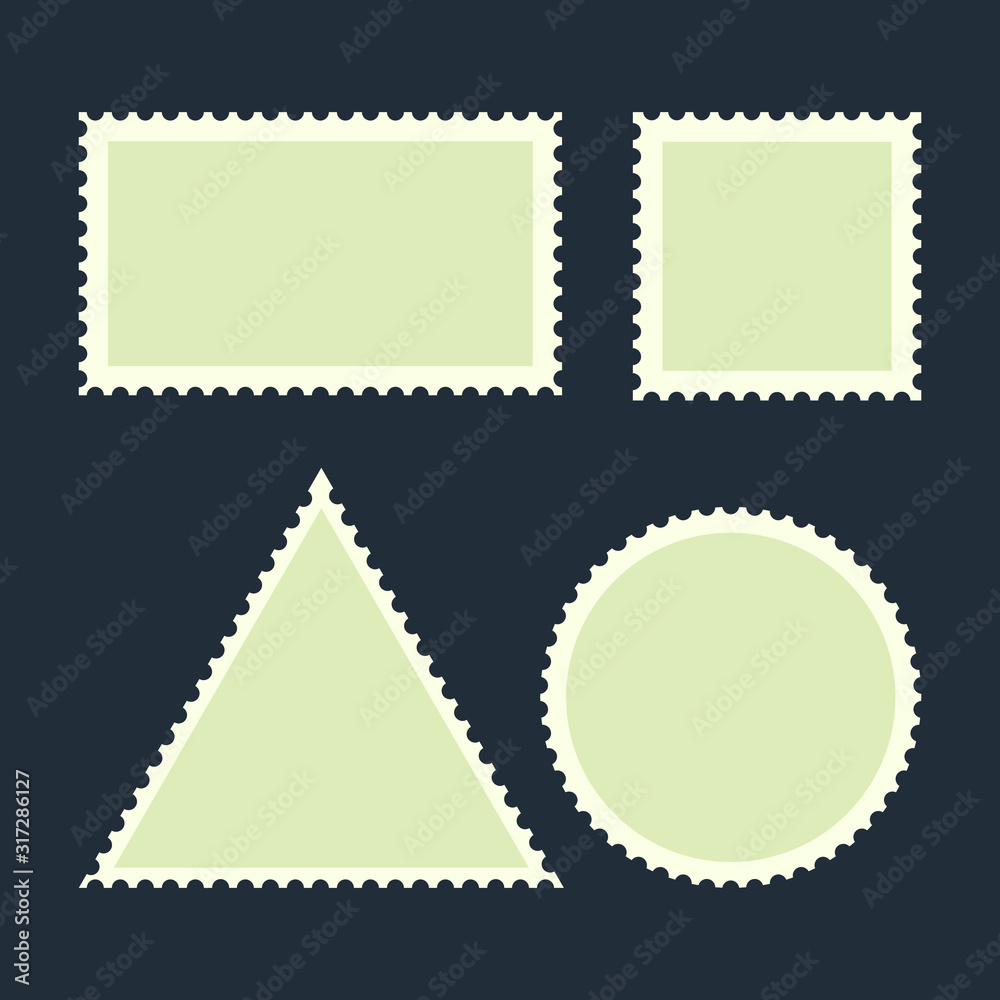 Set blank postage stamp template color editable. oothed border mailing ...