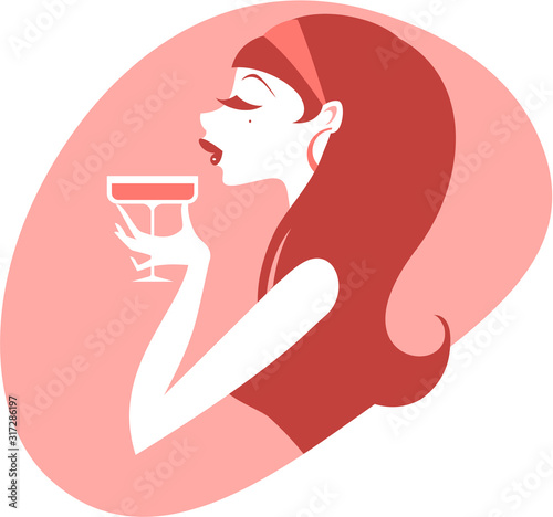Pin up girl drinking cocktail