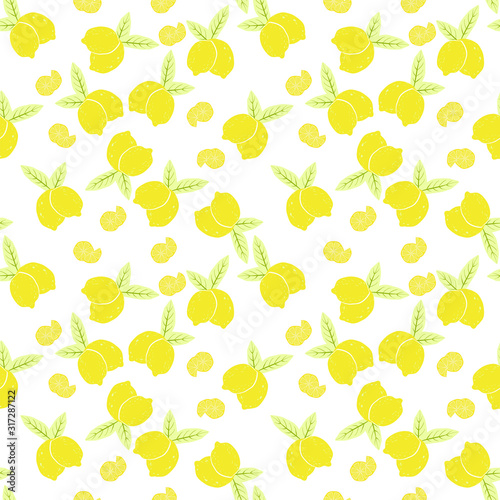 Fototapeta Naklejka Na Ścianę i Meble -  Seamless pattern of lemons and limes citrus fruits with fruit slices on a white background. Vector with swatch.