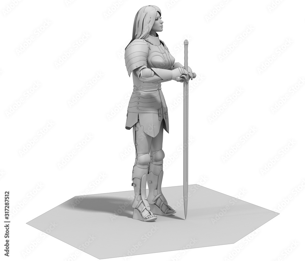 warrior woman character, 3D rendering, illustration warrior woman character, 3D rendering, illustration