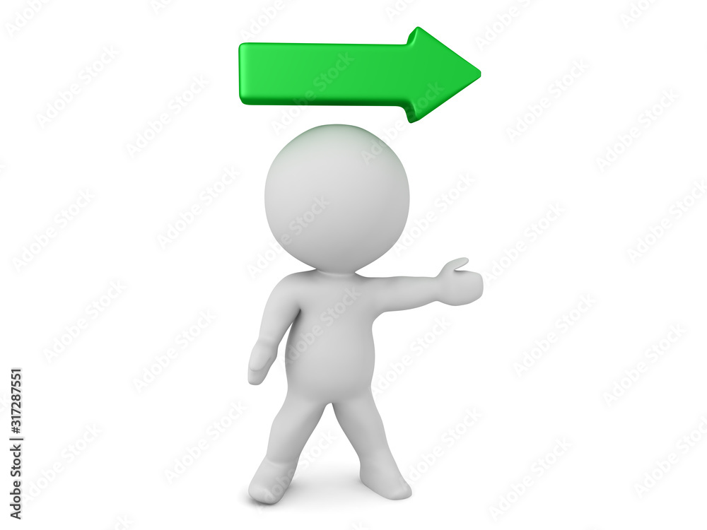 3D Character with arrow above him that points to the right 3D Character with arrow above him that points to the right