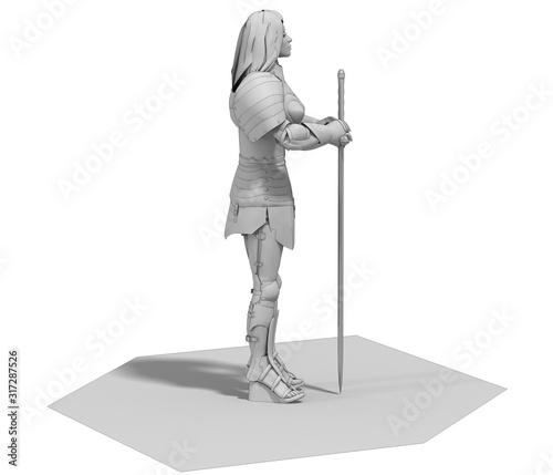 warrior woman character, 3D rendering, illustration