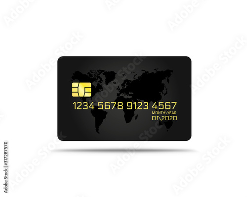 Black electronic credit card icon, finance technology, white background.