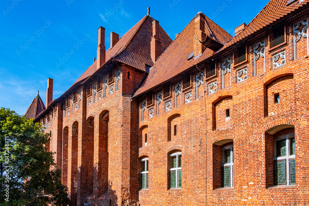 Monumental gothic defence architecture of the High Castle part of the medieval Teutonic Order Castle in Malbork, Poland