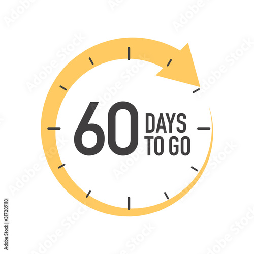 Sixty days to go icon. Round symbol with yellow arrow.