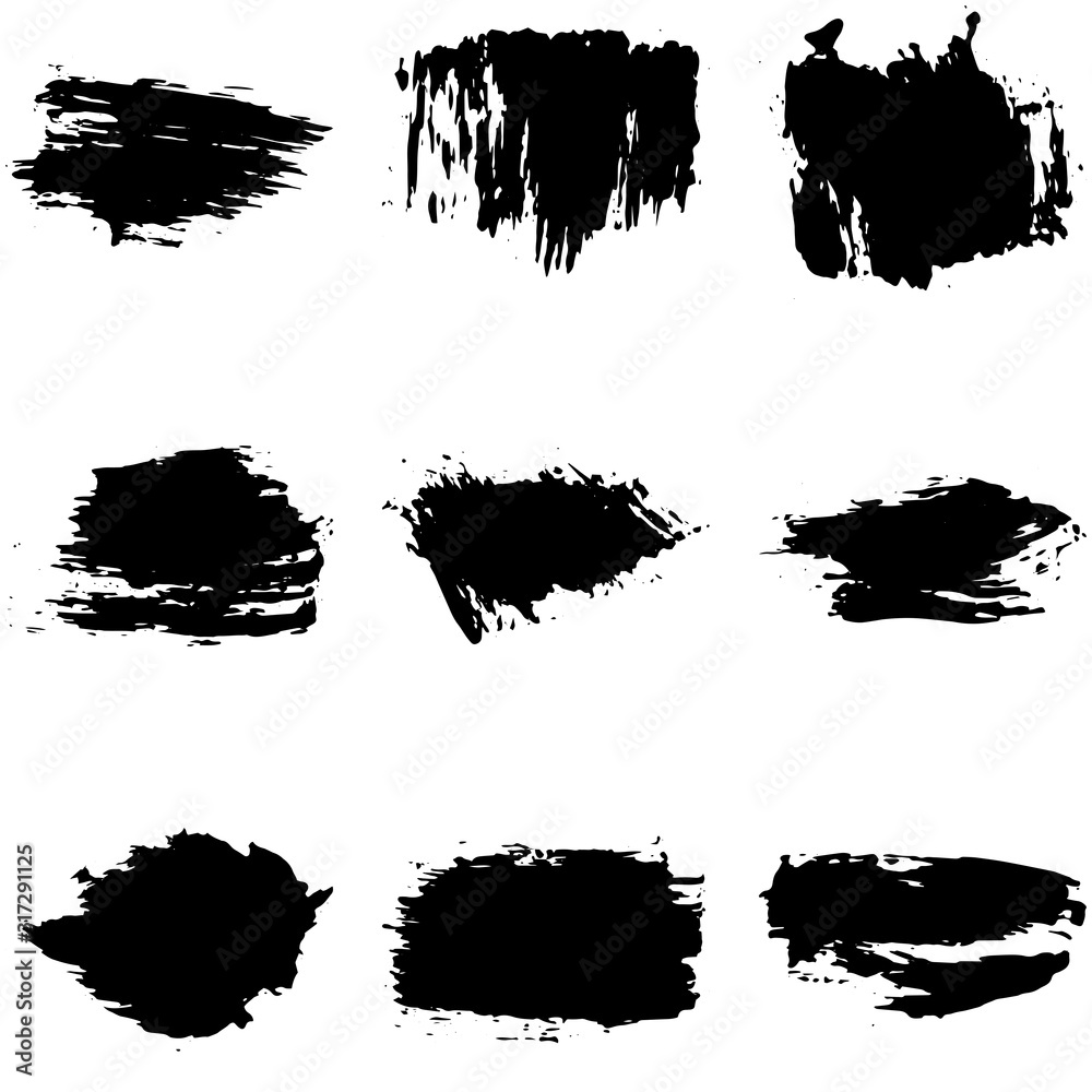 Black brush stroke set isolated on white background. Trendy brush stroke for black ink paint, grunge splash, dirt banner, watercolor design and dirty texture. Creative art concept, vector illustration Black brush stroke set isolated on white background. Trendy brush stroke for black ink paint, grunge splash, dirt banner, watercolor design and dirty texture. Creative art concept, vector illustration