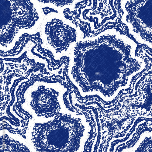 Indigo geode rock mineral dyed effect distressed worn bleached graphical motif. Noisy brushed faded mottled, intricate grungy stained navy design. Seamless repeat vector eps 10 pattern swatch.