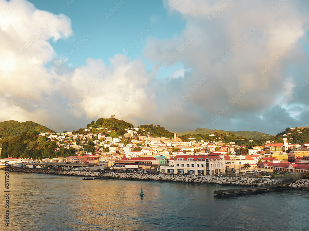 St. Georges, Grenada, West Indies - View to the city at sunset