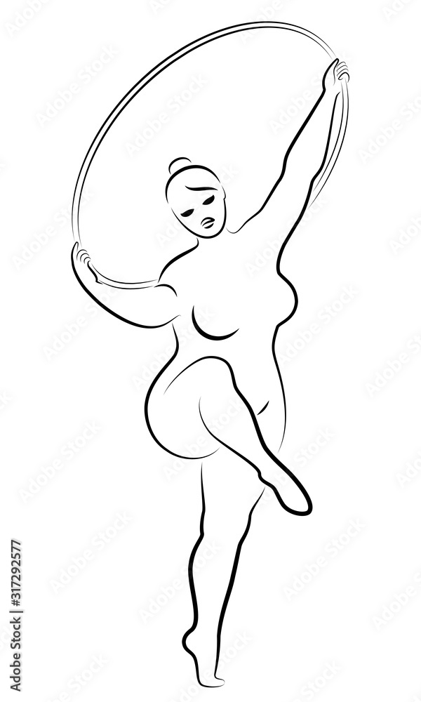 Gymnastics Silhouette of a girl with a hoop. The woman is overweight, a large body. The girl is a full figure. Vector illustration Gymnastics Silhouette of a girl with a hoop. The woman is overweight, a large body. The girl is a full figure. Vector illustration
