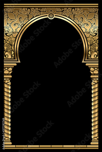 Cover postcard golden oriental vintage arch frame