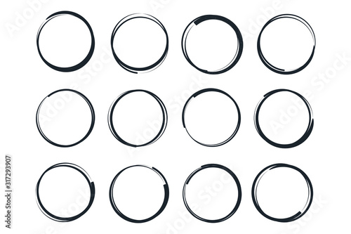 Hand drawn circles sketch frame template color editable. Rounds scribble line circles symbol vector sign isolated on white background illustration for graphic and web design.