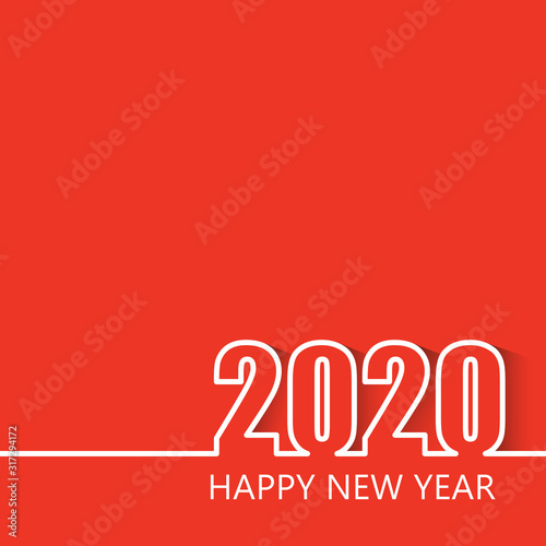 Happy New Year 2020 Modern Line Design Template Isolated on Red Background.