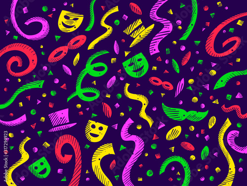 Dark background with colorful carnival designs