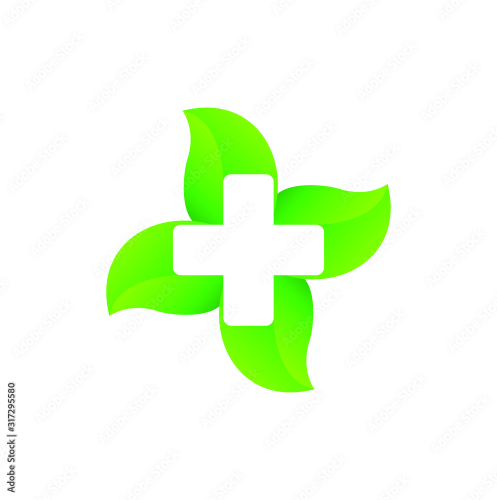 Fototapeta premium Medical Cross and Leaf for Health Pharmacy Vector Illustration