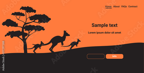 silhouettes of kangaroos running from forest fires in australia animals dying in wildfire bushfire natural disaster concept horizontal copy space vector illustration
