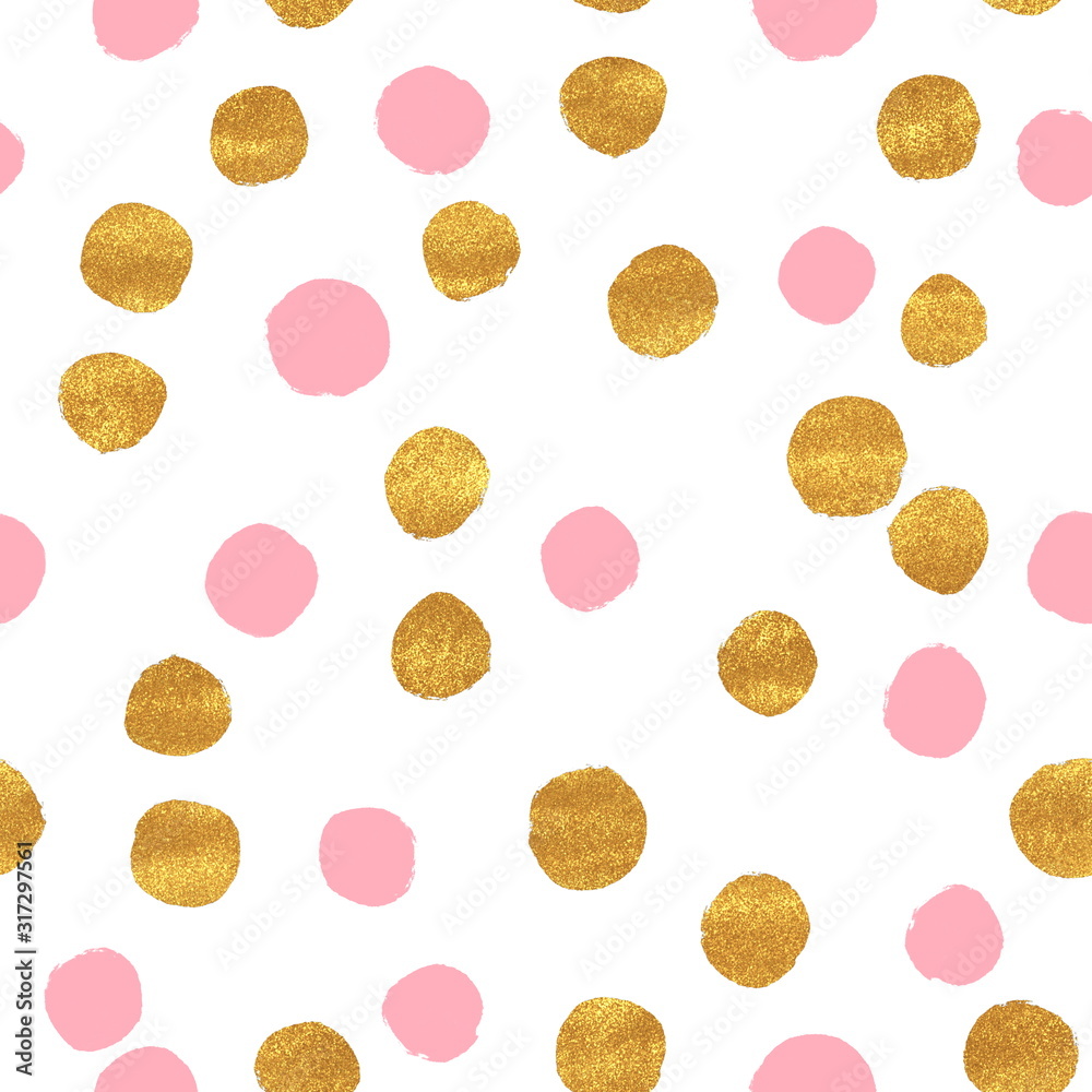 Abstract seamless dot pattern. Dry brush ink illustration. Pink and gold Abstract seamless dot pattern. Dry brush ink illustration. Pink and gold