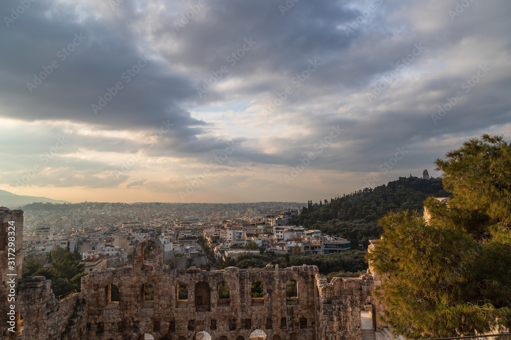 Odeon of Herodes Atticus, Acropolis, Athens, Greece. The Odeon of Herodes Atticus is a stone theatre structure located on the southwest slope of the Acropolis of Athens