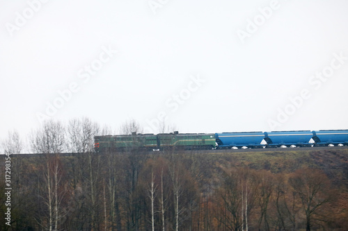 diesel locomotive with freight train