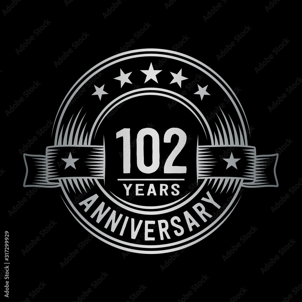 102 years anniversary celebration logotype. Vector and illustration.