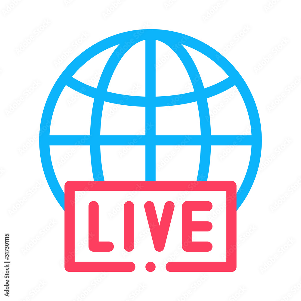 Globe Live News Icon Vector. Outline Globe Live News Sign. Isolated Contour Symbol Illustration Globe Live News Icon Vector. Outline Globe Live News Sign. Isolated Contour Symbol Illustration