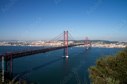 Lisbon 25th of April bridge seen from above
