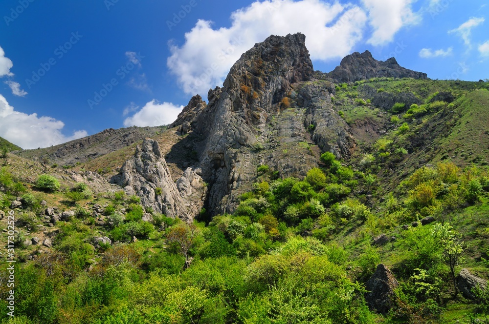 Rocky cliff in Crimean mountains