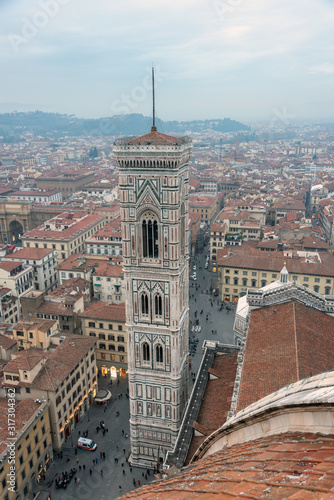 panorama of Florence from above with a view of Giotto's bell tower