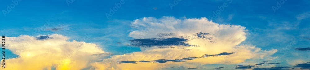 Dramatic colorful nice clound sky before sunset, panoramic sky background