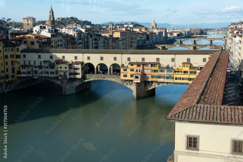 Fototapeta premium panoramic view from the old bridge in florence tuscany