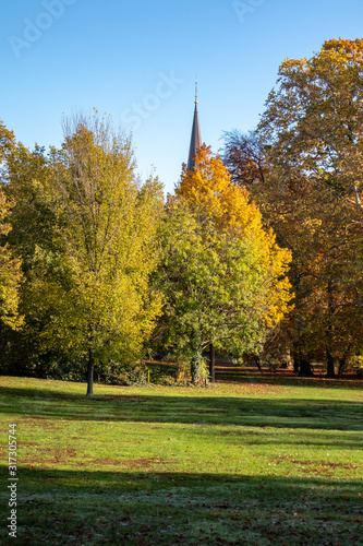 Autumnal view of a park landscape in the center of Leipzig,Saxony in Germany photo