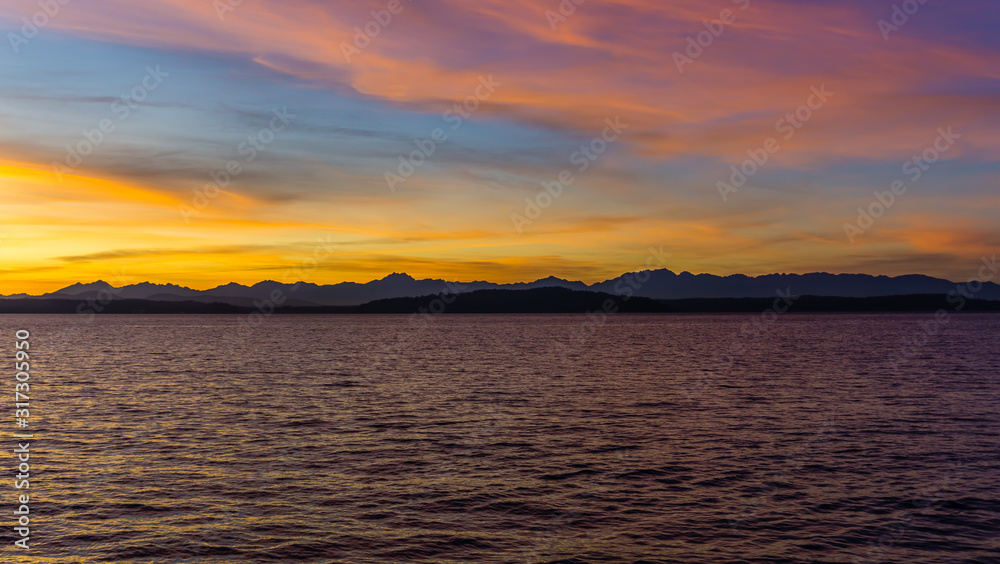 Olympic Mountains Sunset Silhouette 8