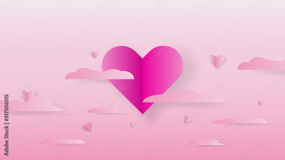 Pink love shaped paper floating with a gradient background. happy mother's day with a symbol of love. for greeting cards, banners, posters, wedding invitations. editable EPS 10 vector