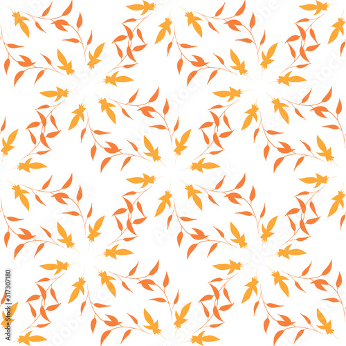 Seamless pattern with vertical round frames of orange branches and leaves on white background. Endless background for your design.