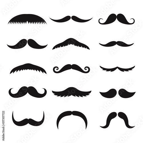 Set of mustaches isolated on white background.