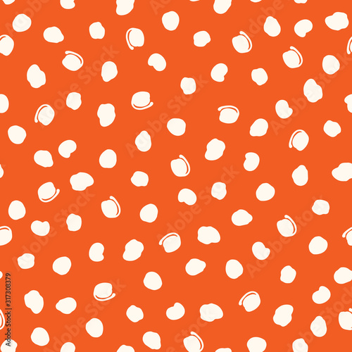 White Doodle Hand-Drawn Random Polka Dot on Orange Background Vector Seamless Pattern