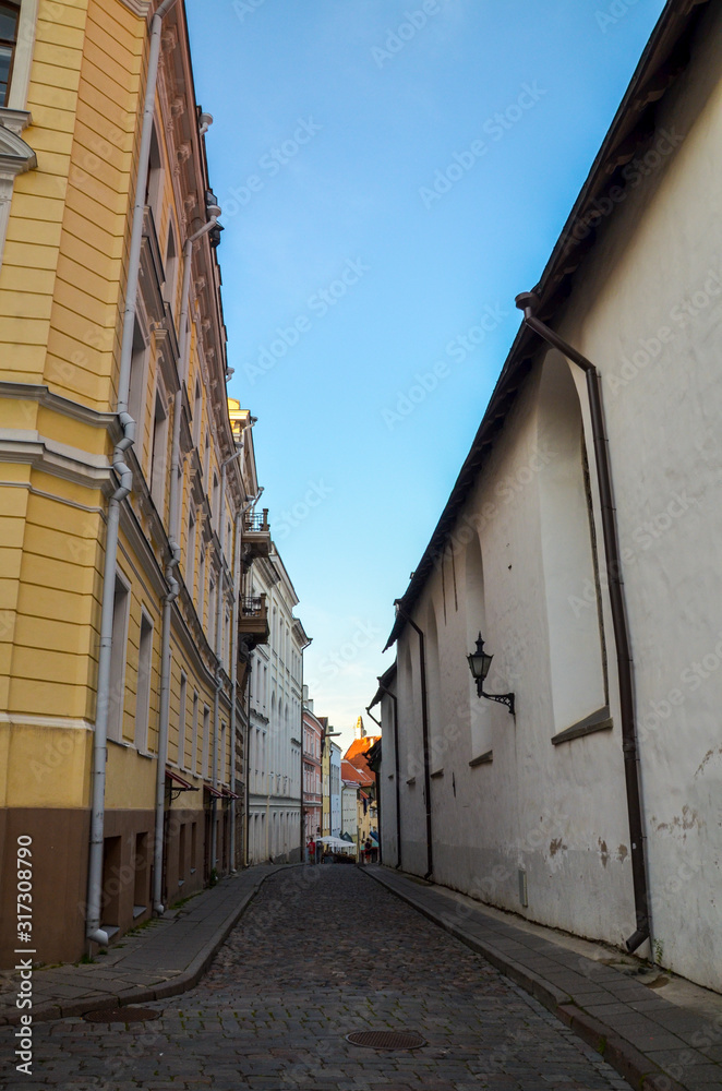 Cobbled street in the Old Town in Tallinn, Estonia