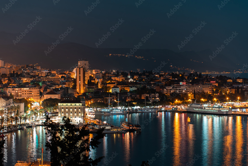 View of cityscape at night, Split, Croatia View of cityscape at night, Split, Croatia