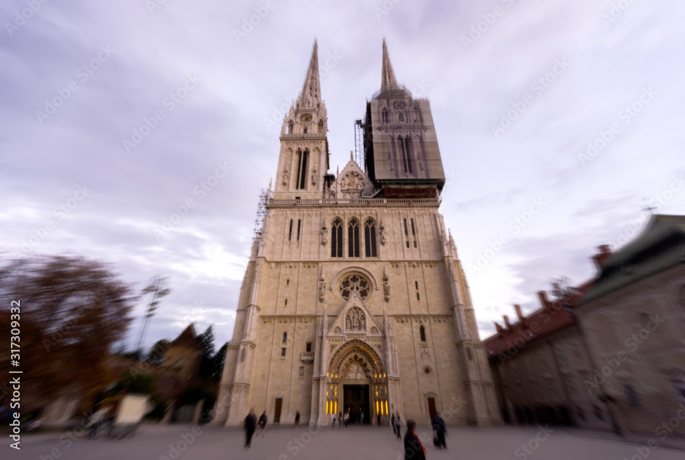Low angle view of Zagreb Cathedral against cloudy sky at dusk, Zagreb, Croatia Low angle view of Zagreb Cathedral against cloudy sky at dusk, Zagreb, Croatia