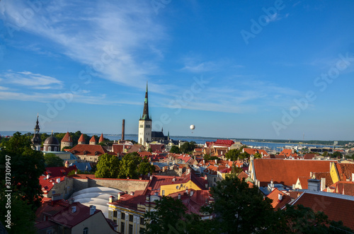 Scenic summer aerial panorama of the Old Town in Tallinn, Estonia 