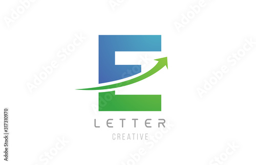 green blue swoosh arrow letter alphabet E for company logo icon design