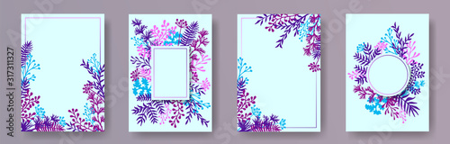 Botanical herb twigs, tree branches, leaves floral invitation cards templates...