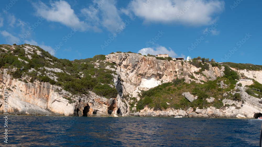 Picturesque  coastline on Zakynthos island with caves
