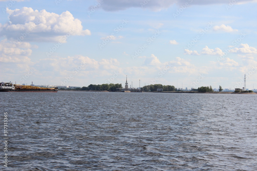 landscape with river and blue sky