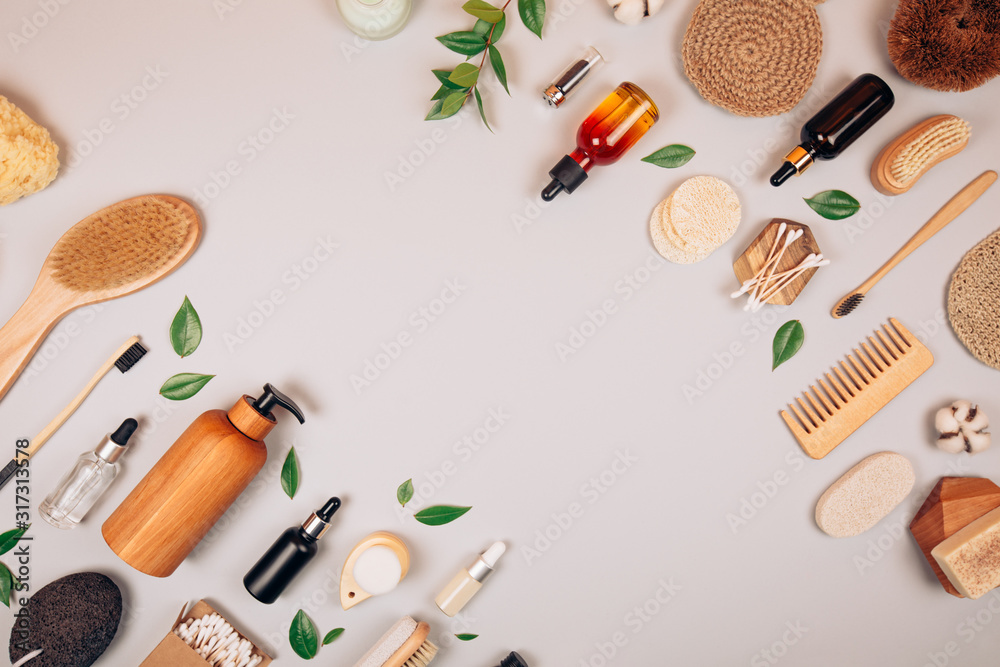 Zero waste self-care products. Flat lay style. Zero waste self-care products. Flat lay style.